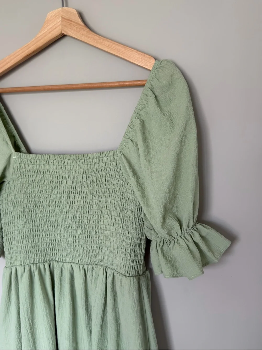 Altar’d State Sage Green Smocked Midi Dress Puff Sleeve Square Neck Size S - Picture 5 of 8